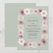 Invitation Mariage Floral Tranquille Vert Sauge (Devant / Derrière)