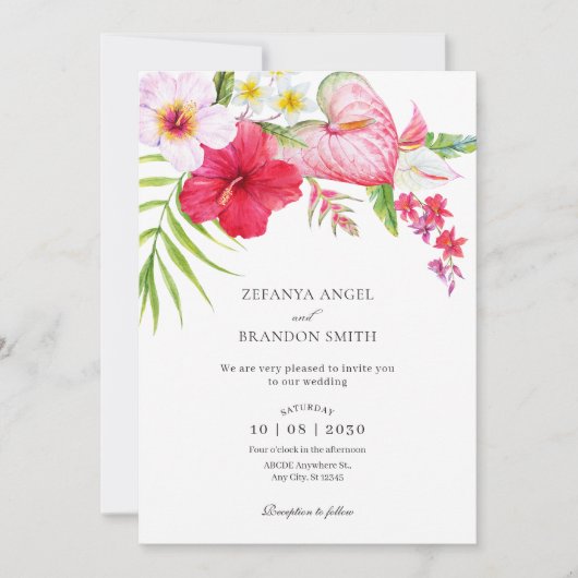 Invitation Mariage floral tropical (Devant)