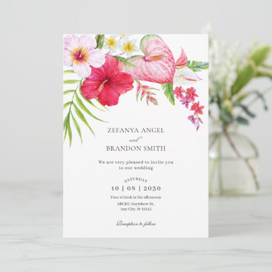 Invitation Mariage floral tropical (Debout devant)
