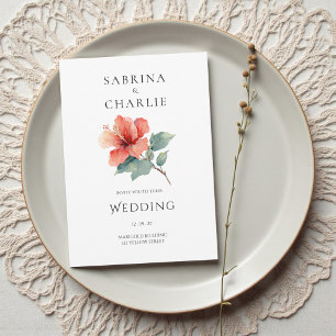 Invitation Mariage Floral Tropical à l'Hibiscus Rouge de Cora