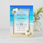 Invitation Mariage floral Tropical Beach Shore (Debout devant)