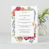 Invitation Mariage floral tropical bordeaux géométrique - Bla (Debout devant)