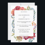 Invitation Mariage floral tropical bordeaux géométrique - Bla<br><div class="desc">Des fleurs d'amour ? Obtenez à la fois le bordeaux,  le roux,  le noir et le violet de prune dans votre design floral mariage. Conception rectangulaire et géométrique.</div>