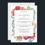Invitation Mariage floral tropical bordeaux géométrique - Bla<br><div class="desc">Des fleurs d'amour ? Obtenez à la fois le bordeaux,  le roux,  le noir et le violet de prune dans votre design floral mariage. Conception rectangulaire et géométrique.</div>