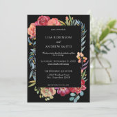 Invitation Mariage Floral Tropical Bourgogne Géométrique - No (Debout devant)