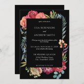 Invitation Mariage Floral Tropical Bourgogne Géométrique - No (Devant / Derrière)