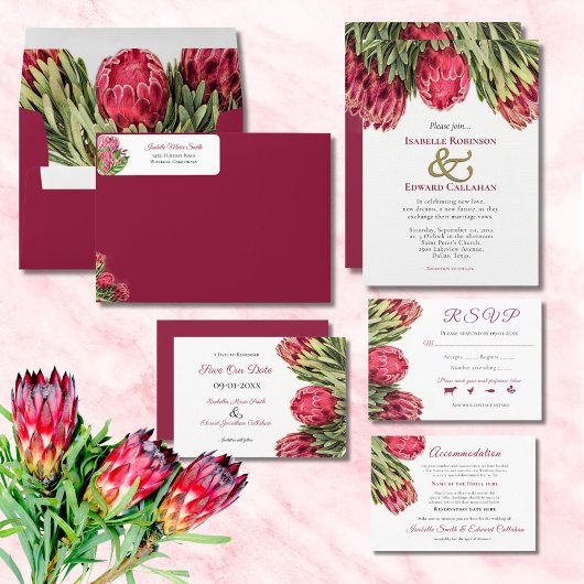 Invitation Mariage floral Tropical Burgundy Rose King