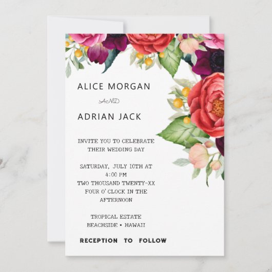 Invitation Mariage floral tropical coloré (Devant)