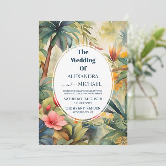 Invitation Mariage floral tropical coloré (Debout devant)