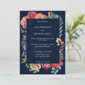 Invitation Mariage floral tropical de Bourgogne géométrique - (Debout devant)