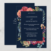 Invitation Mariage floral tropical de Bourgogne géométrique - (Devant / Derrière)