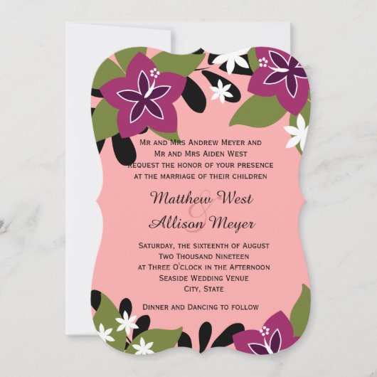 Invitation Mariage floral tropical de prune rose (Devant)