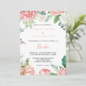 Invitation Mariage floral tropical rose moderne (Debout devant)