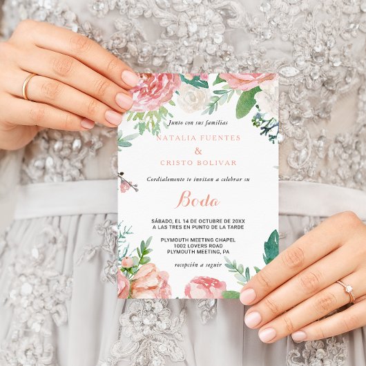 Invitation Mariage floral tropical rose moderne