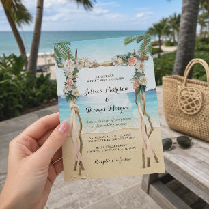 Invitation Mariage Floral Tropical sur la Plage avec une Tonn