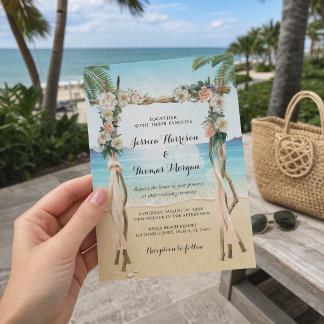 Invitation Mariage Floral Tropical sur la Plage avec une Tonn