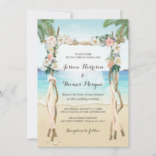 Invitation Mariage Floral Tropical sur la Plage avec une Tonn