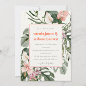 Invitation Mariage floral tropical vibrant Peach Blush Boho (Devant)