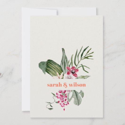 Invitation Mariage floral tropical vibrant Peach Blush Boho (Dos)