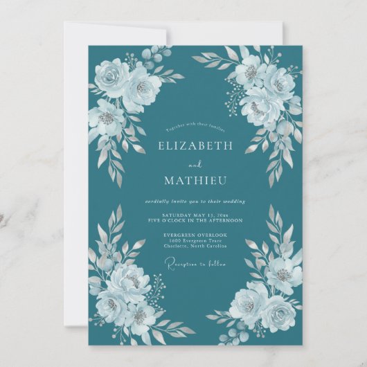 Invitation Mariage Floral Turquoise (Devant)