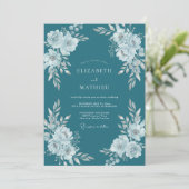 Invitation Mariage Floral Turquoise (Debout devant)