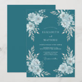 Invitation Mariage Floral Turquoise (Devant / Derrière)
