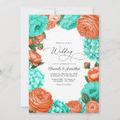 Invitation Mariage Floral Turquoise & Corail (Devant)