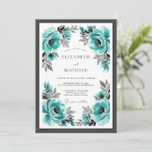 Invitation Mariage Floral Turquoise Éclatant (Debout devant)