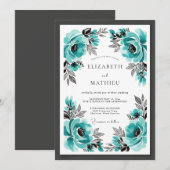 Invitation Mariage Floral Turquoise Éclatant (Devant / Derrière)