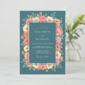 Invitation Mariage Floral Turquoise Embrassant (Debout devant)