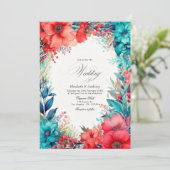 Invitation Mariage floral turquoise et corail (Debout devant)