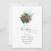 Invitation Mariage floral turquoise et corail (Devant)