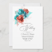 Invitation Mariage floral turquoise et corail (Devant)