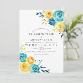 Invitation Mariage floral turquoise et jaune (Debout devant)
