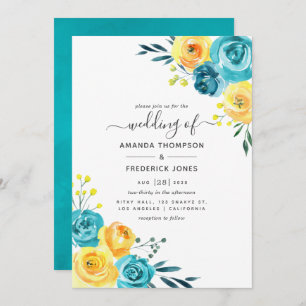 Invitation Mariage floral turquoise et jaune