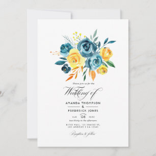 Invitation Mariage floral turquoise et jaune