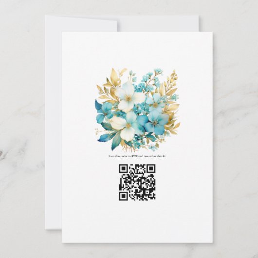 Invitation Mariage floral Turquoise et or (Dos)