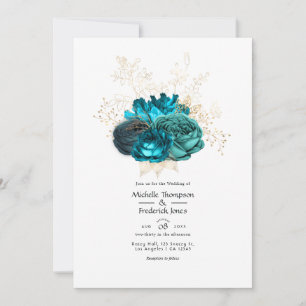 Invitation Mariage floral Turquoise et or
