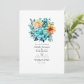 Invitation Mariage floral turquoise et patina (Debout devant)