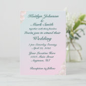 Invitation Mariage Floral Turquoise et Rose clair (Debout devant)