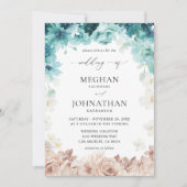 Invitation Mariage floral turquoise et rose pâle (Devant)