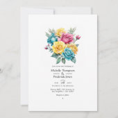Invitation Mariage floral turquoise, jaune et rose (Devant)