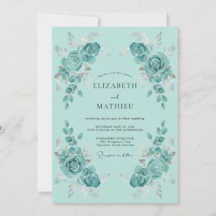 Invitation Mariage Floral Turquoise Lumineux