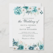 Invitation Mariage floral Turquoise non blanc moderne (Devant)