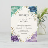 Invitation Mariage Floral Turquoise profond (Debout devant)