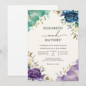 Invitation Mariage Floral Turquoise profond (Devant / Derrière)