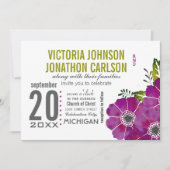 Invitation Mariage Floral Typographie Violet et Choux Vert (Devant)