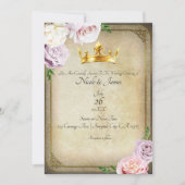 Invitation Mariage Floral Végétal Couronne Or Royal Ancien (Devant)