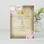 Invitation Mariage Floral Végétal Couronne Or Royal Ancien (Debout devant)