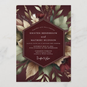 Invitation Mariage Floral Velours Bourgogne